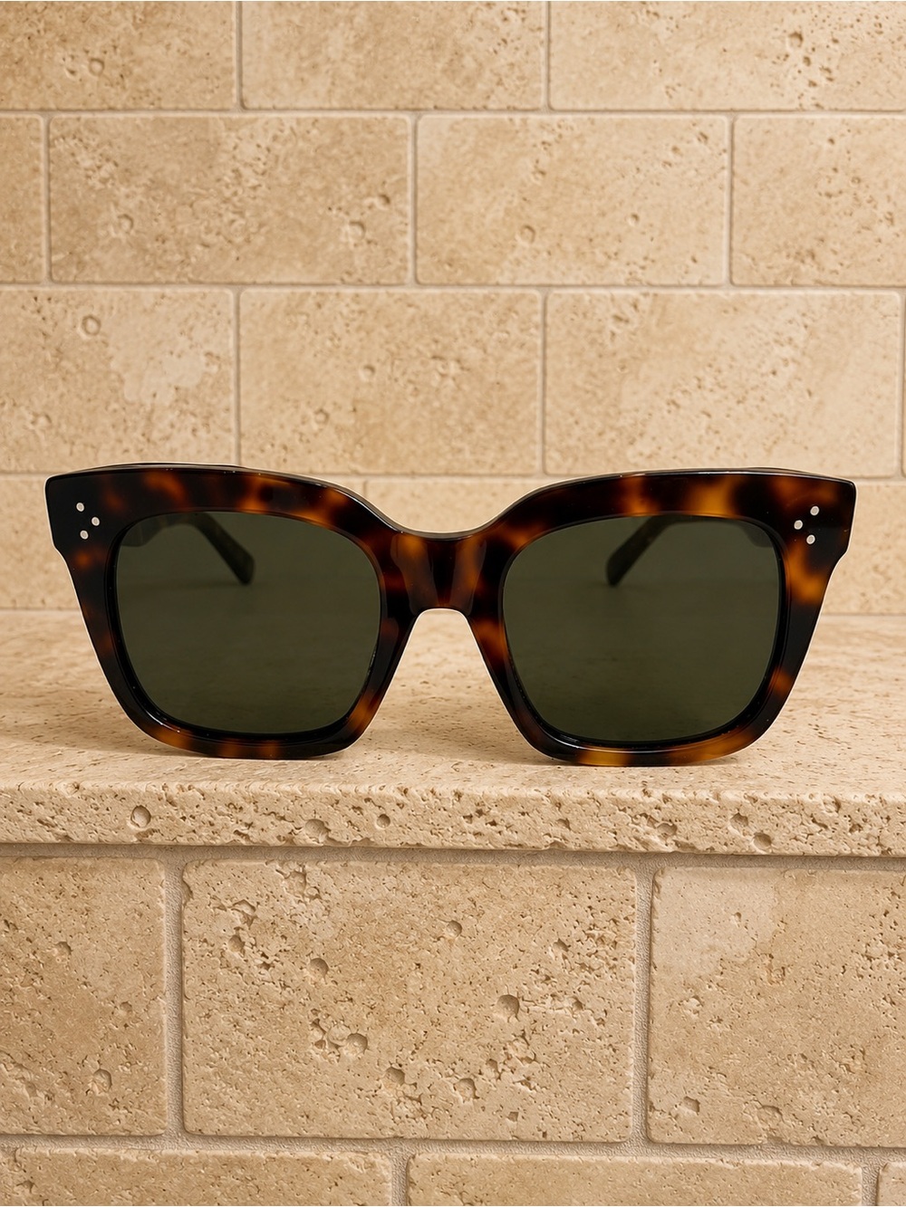 Celine Tortoiseshell Square Sunglasses with Dark Green Lenses